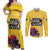 Custom Sweden Ice Hokey Go Champions Couples Matching Off Shoulder Maxi Dress and Long Sleeve Button Shirt Gold Style