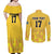 Custom Sweden Ice Hokey Go Champions Couples Matching Off Shoulder Maxi Dress and Long Sleeve Button Shirt Gold Style