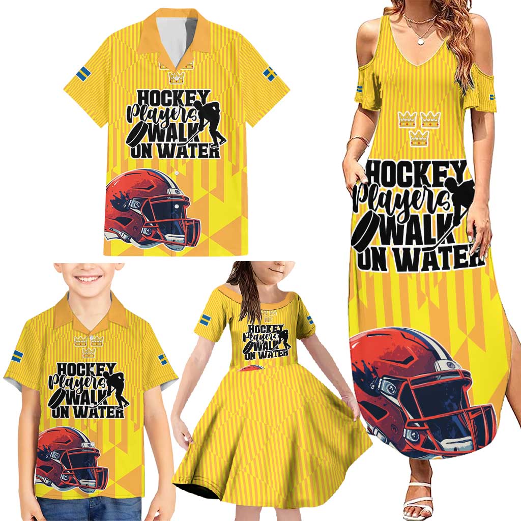 Custom Sweden Ice Hokey Go Champions Family Matching Summer Maxi Dress and Hawaiian Shirt Gold Style