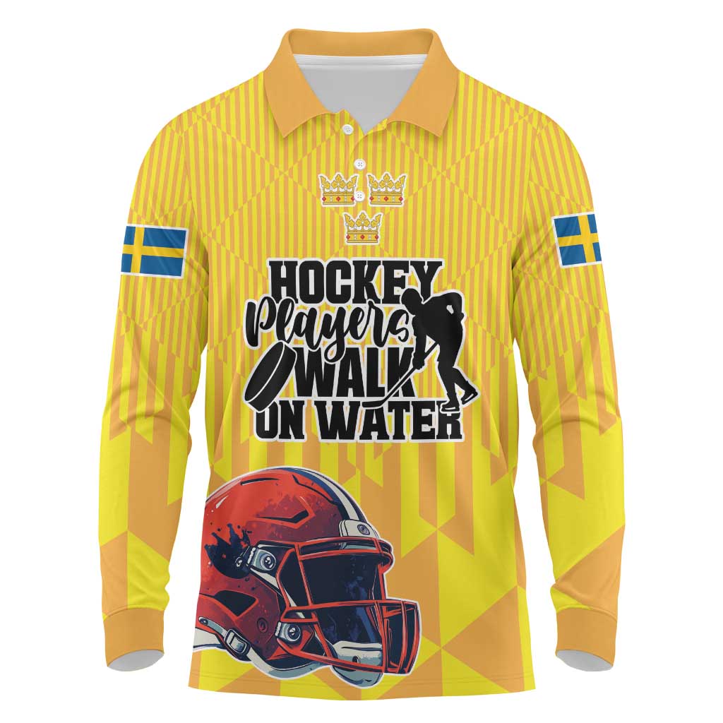 Custom Sweden Ice Hokey Go Champions Long Sleeve Polo Shirt Gold Style