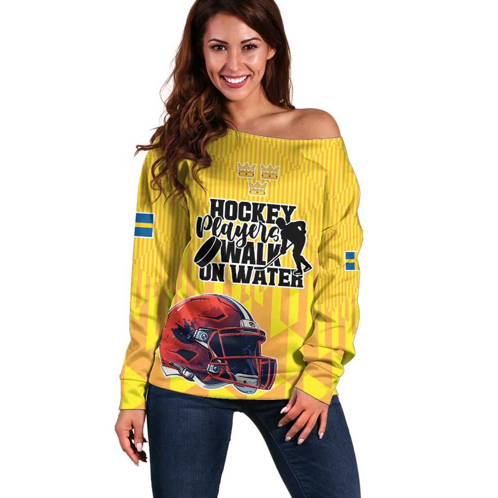 Custom Sweden Ice Hokey Go Champions Off Shoulder Sweater Gold Style