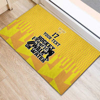 Yellow ice hockey doormat with black player silhouette and editable text area