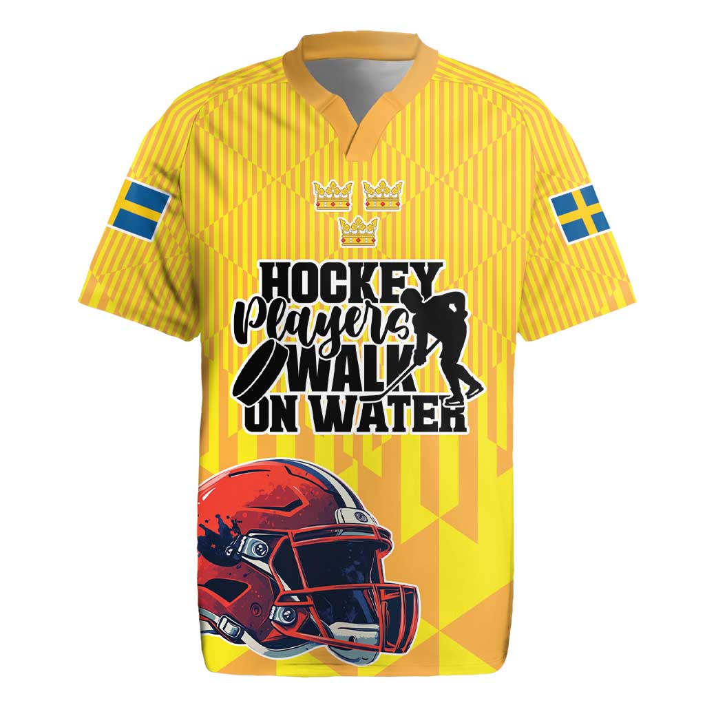 Custom Sweden Ice Hokey Go Champions Rugby Jersey Gold Style