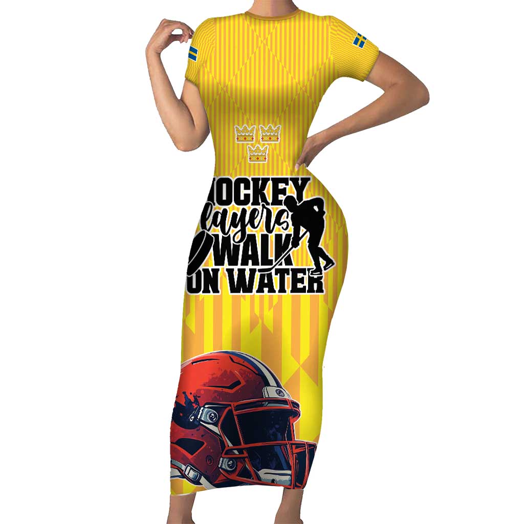 Custom Sweden Ice Hokey Go Champions Short Sleeve Bodycon Dress Gold Style