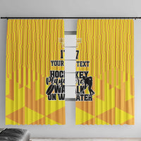 Yellow hockey-themed window curtain panel set with crown, number 17, and custom text graphic
