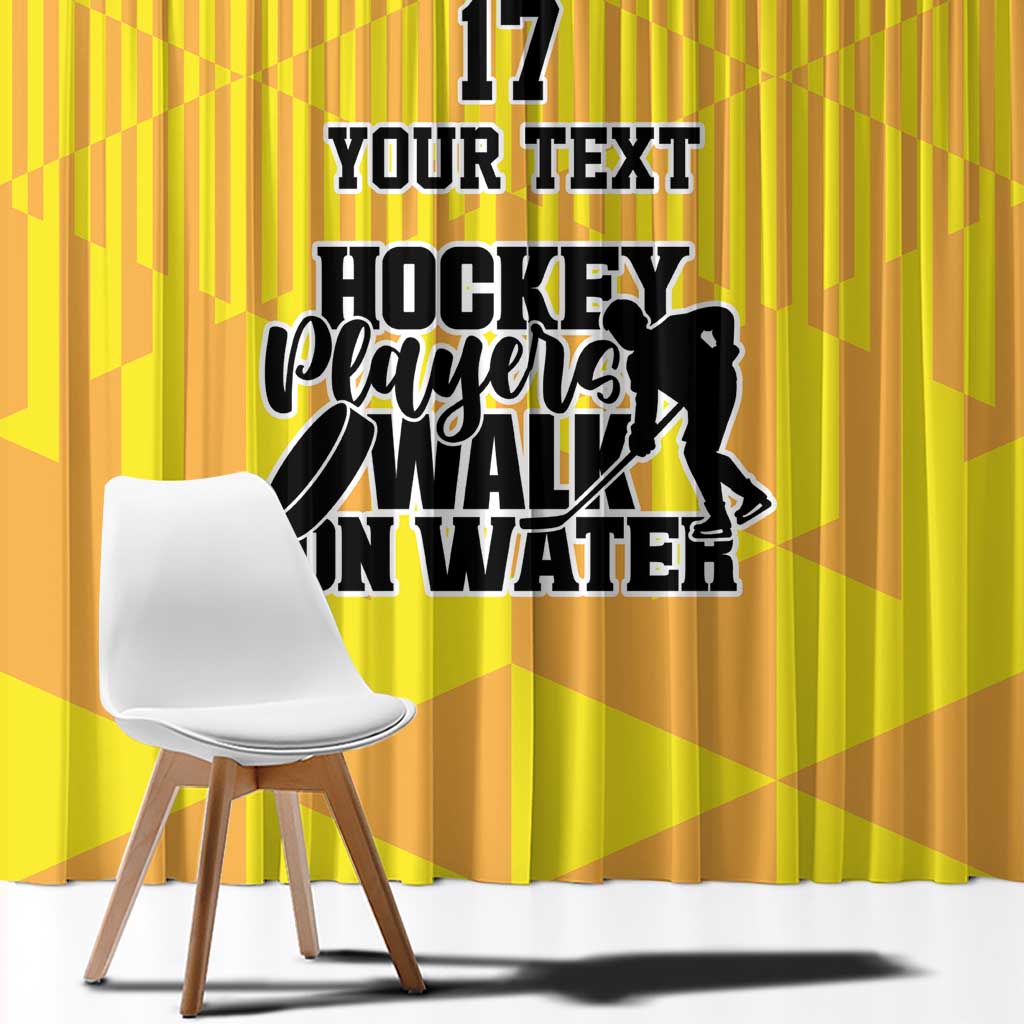 Yellow curtain with hockey player graphic, bold number 17, and custom text