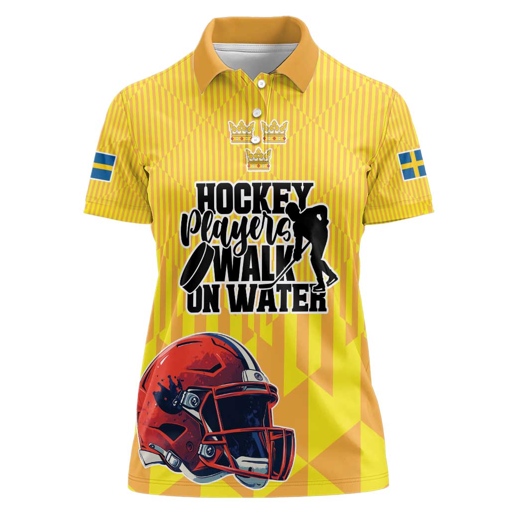 Custom Sweden Ice Hokey Go Champions Women Polo Shirt Gold Style