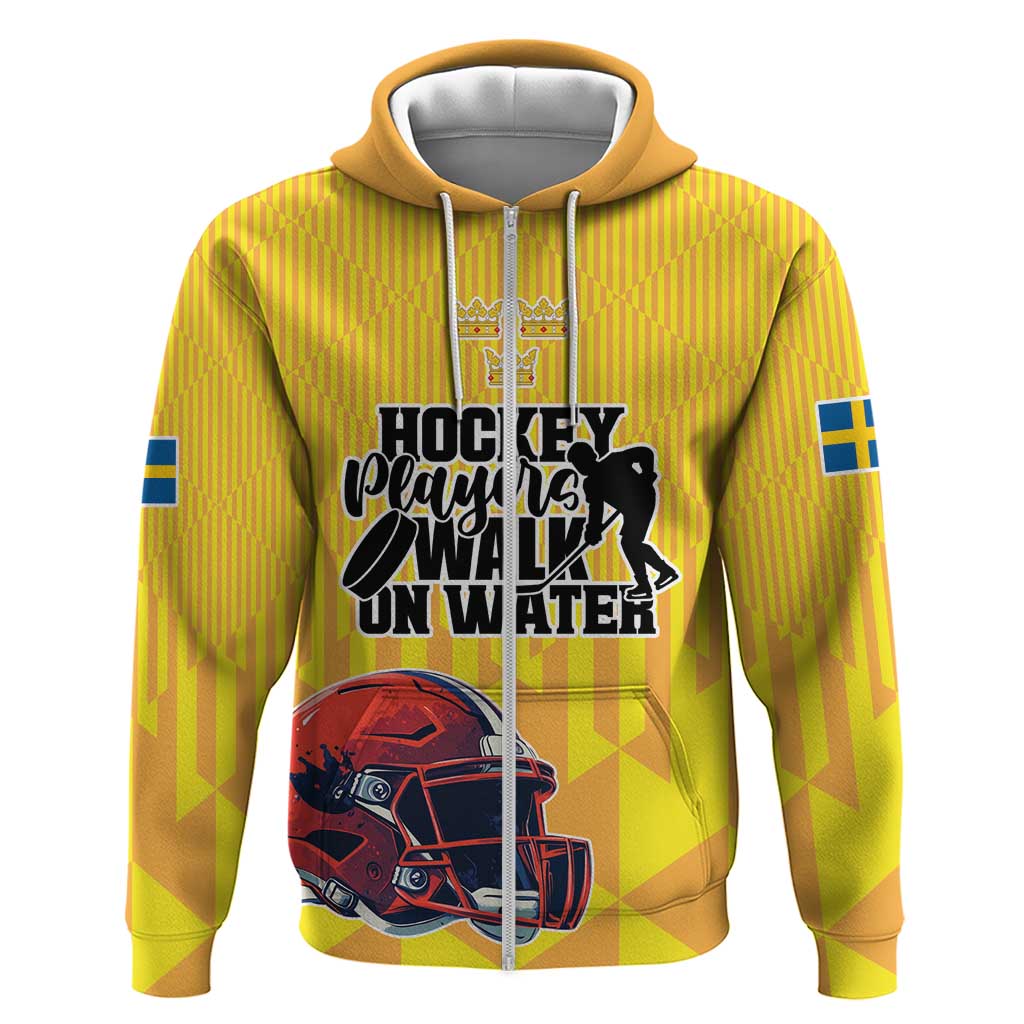 Custom Sweden Ice Hokey Go Champions Zip Hoodie Gold Style