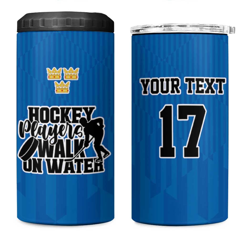 Custom Sweden Ice Hokey Go Champions 4 in 1 Can Cooler Tumbler Blue Style