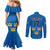 Custom Sweden Ice Hokey Go Champions Couples Matching Mermaid Dress and Long Sleeve Button Shirt Blue Style