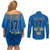 Custom Sweden Ice Hokey Go Champions Couples Matching Off Shoulder Short Dress and Long Sleeve Button Shirt Blue Style