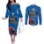 Custom Sweden Ice Hokey Go Champions Couples Matching Off The Shoulder Long Sleeve Dress and Long Sleeve Button Shirt Blue Style