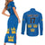 Custom Sweden Ice Hokey Go Champions Couples Matching Short Sleeve Bodycon Dress and Long Sleeve Button Shirt Blue Style