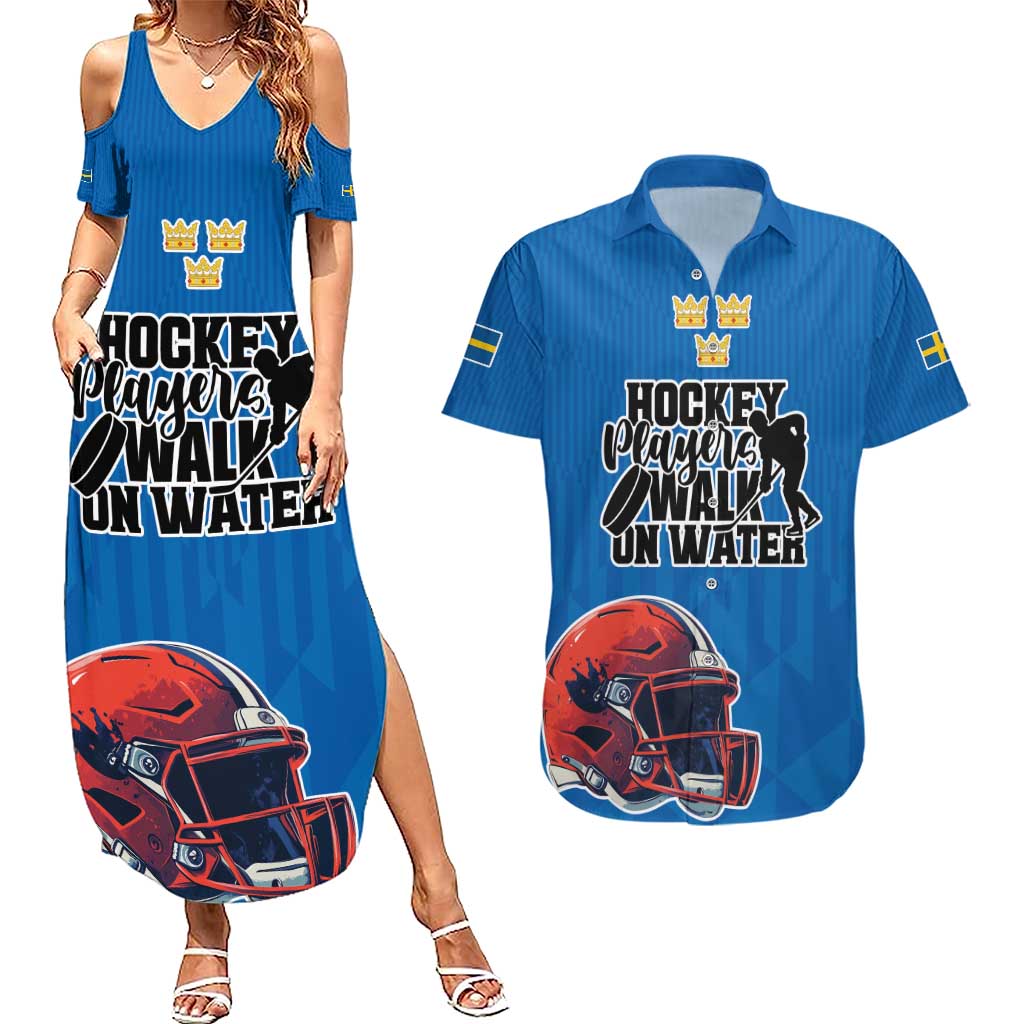 Custom Sweden Ice Hokey Go Champions Couples Matching Summer Maxi Dress and Hawaiian Shirt Blue Style