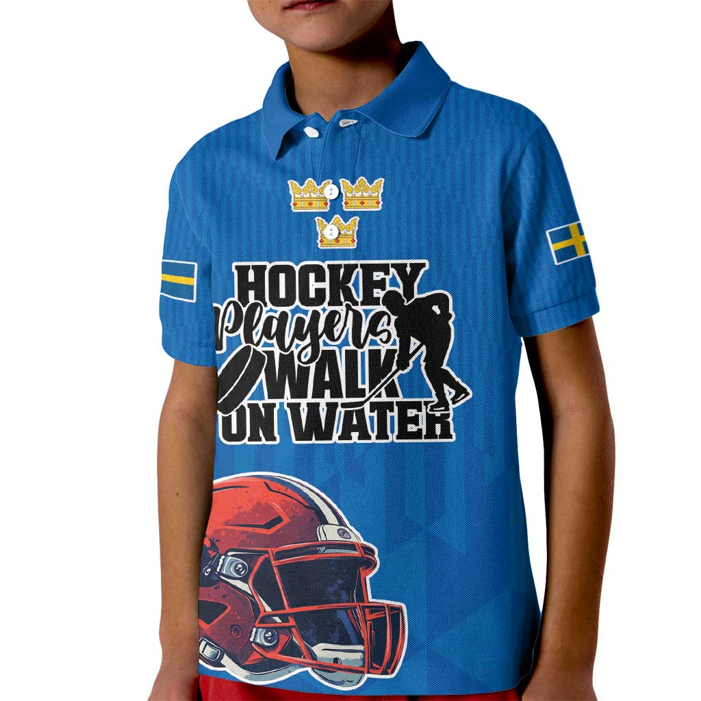 Custom Sweden Ice Hokey Go Champions Kid Polo Shirt Blue Style