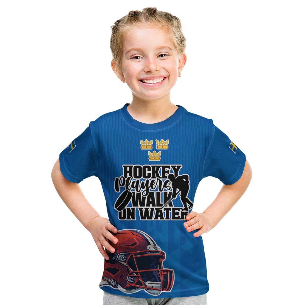 Custom Sweden Ice Hokey Go Champions Kid T Shirt Blue Style