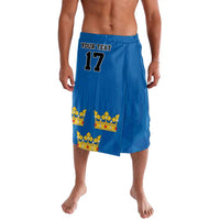 Blue lavalava-style sports skirt with 'YOUR TEXT' and number 17 front graphic
