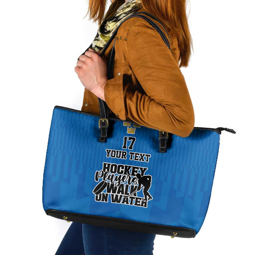 Custom Sweden Ice Hokey Go Champions Leather Tote Bag Blue Style