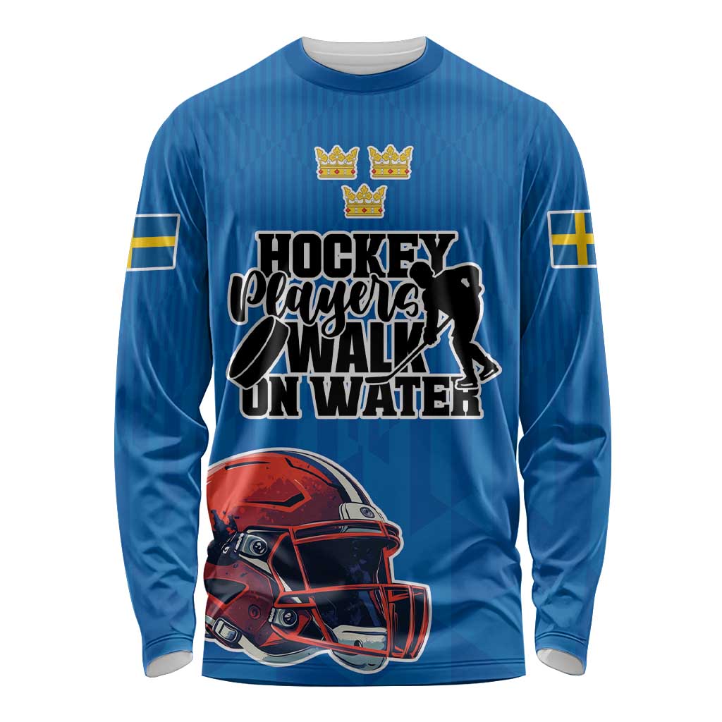 Custom Sweden Ice Hokey Go Champions Long Sleeve Shirt Blue Style