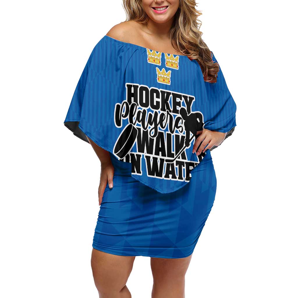 Custom Sweden Ice Hokey Go Champions Off Shoulder Short Dress Blue Style