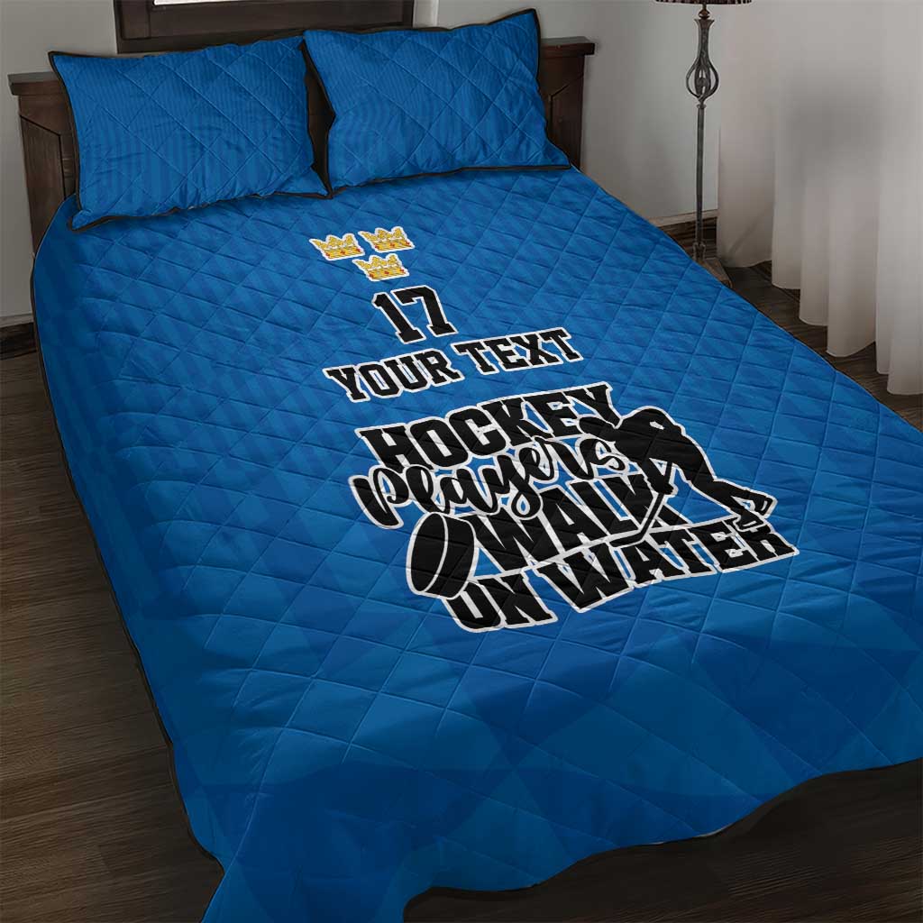 Custom Sweden Ice Hokey Go Champions Quilt Bed Set Blue Style