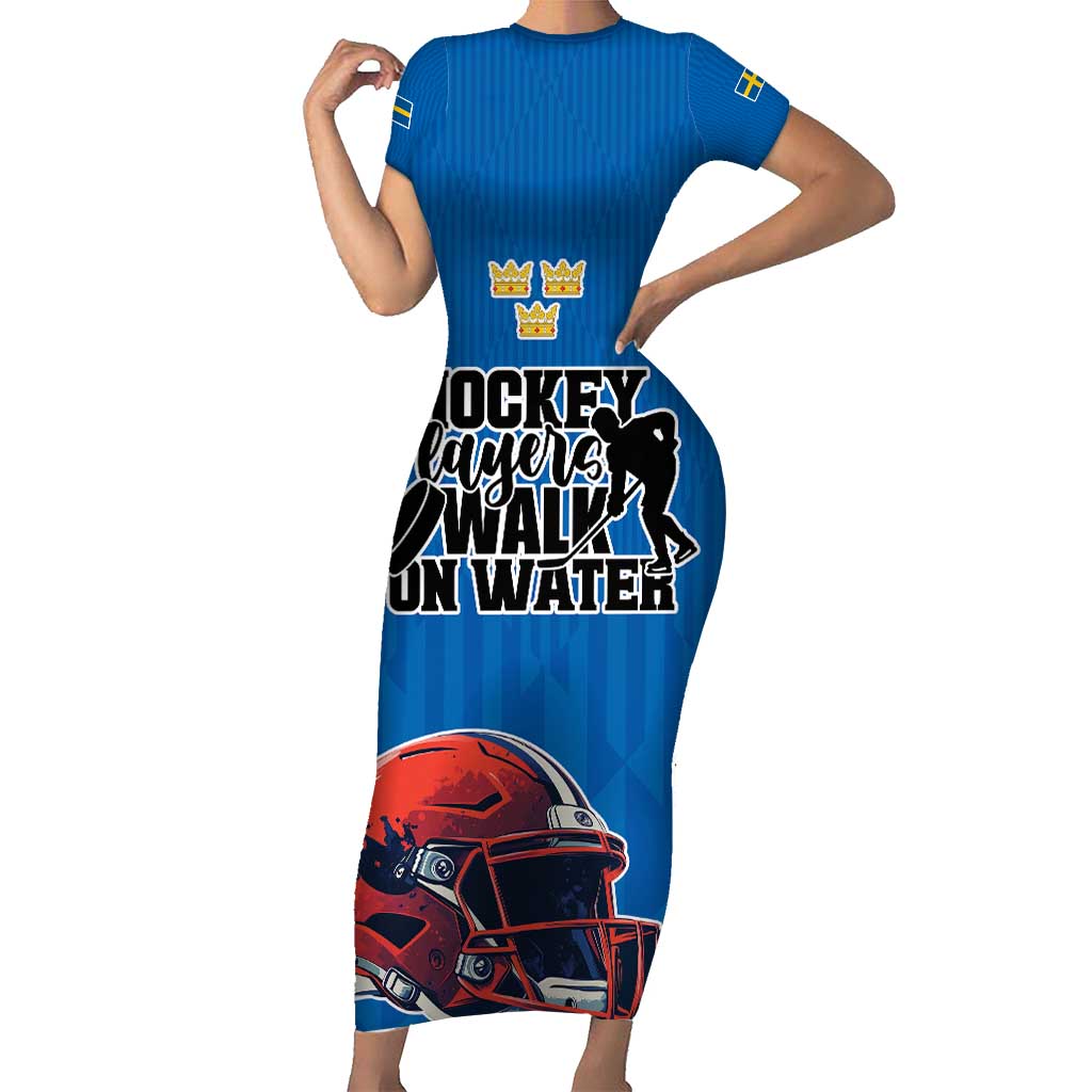 Custom Sweden Ice Hokey Go Champions Short Sleeve Bodycon Dress Blue Style