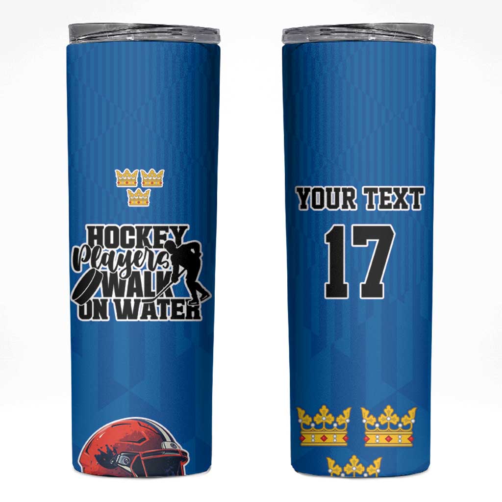 Custom Sweden Ice Hokey Go Champions Skinny Tumbler Blue Style