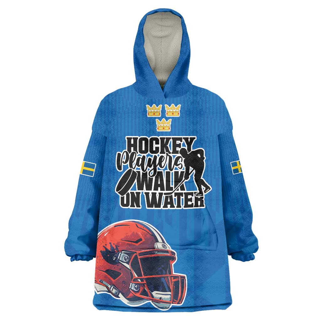 Custom Sweden Ice Hokey Go Champions Wearable Blanket Hoodie Blue Style