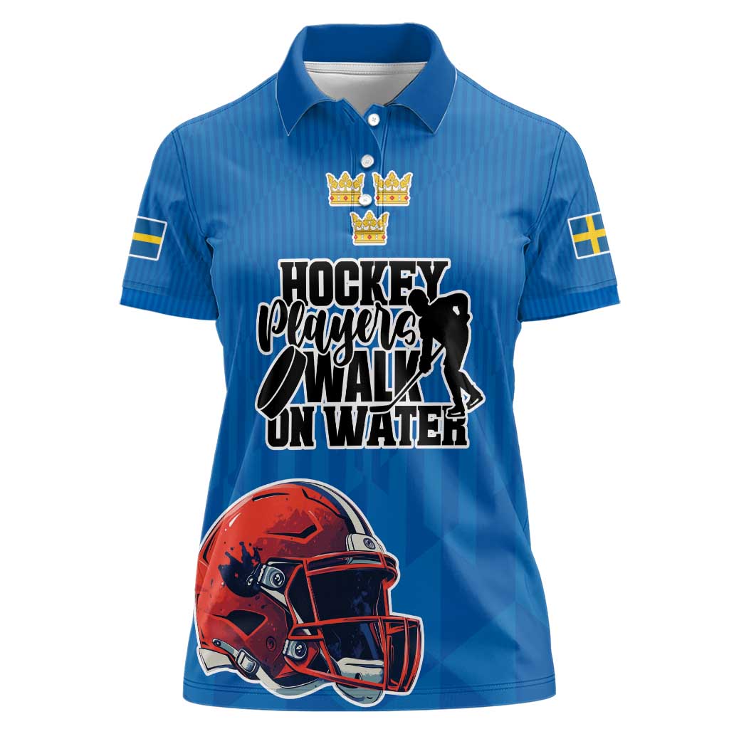 Custom Sweden Ice Hokey Go Champions Women Polo Shirt Blue Style