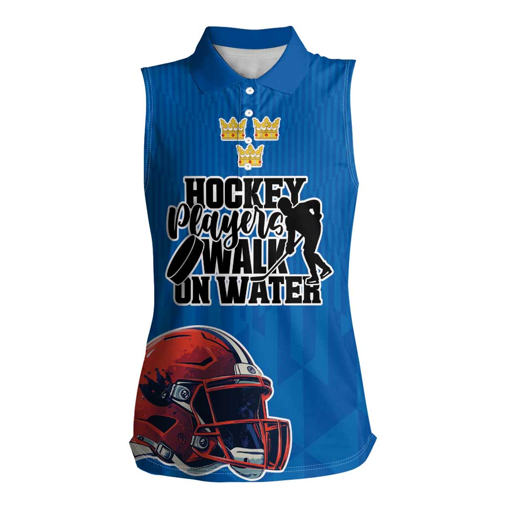 Custom Sweden Ice Hokey Go Champions Women Sleeveless Polo Shirt Blue Style