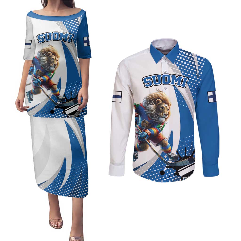 Custom Finland Ice Hockey Go Champions Couples Matching Puletasi and Long Sleeve Button Shirt Suomi Leijonat Sporty Style