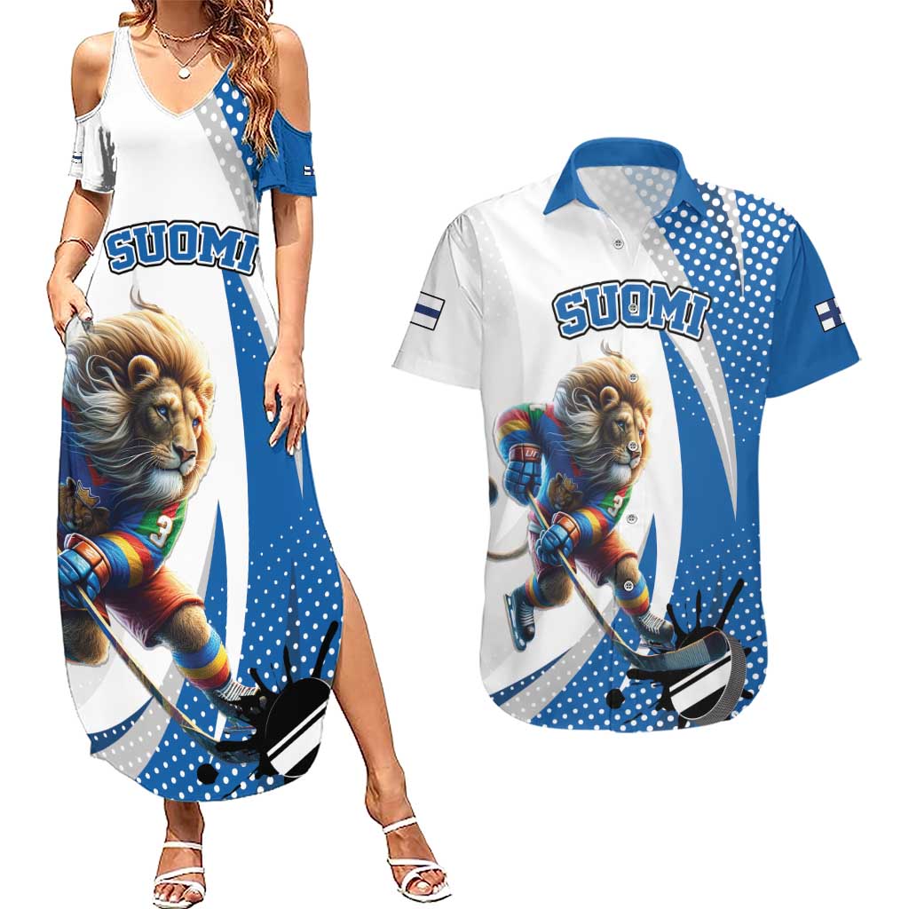 Custom Finland Ice Hockey Go Champions Couples Matching Summer Maxi Dress and Hawaiian Shirt Suomi Leijonat Sporty Style