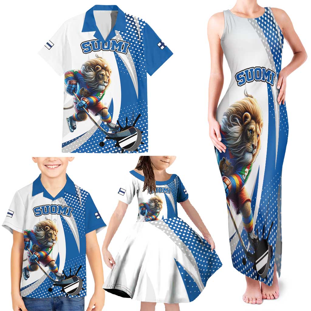 Custom Finland Ice Hockey Go Champions Family Matching Tank Maxi Dress and Hawaiian Shirt Suomi Leijonat Sporty Style