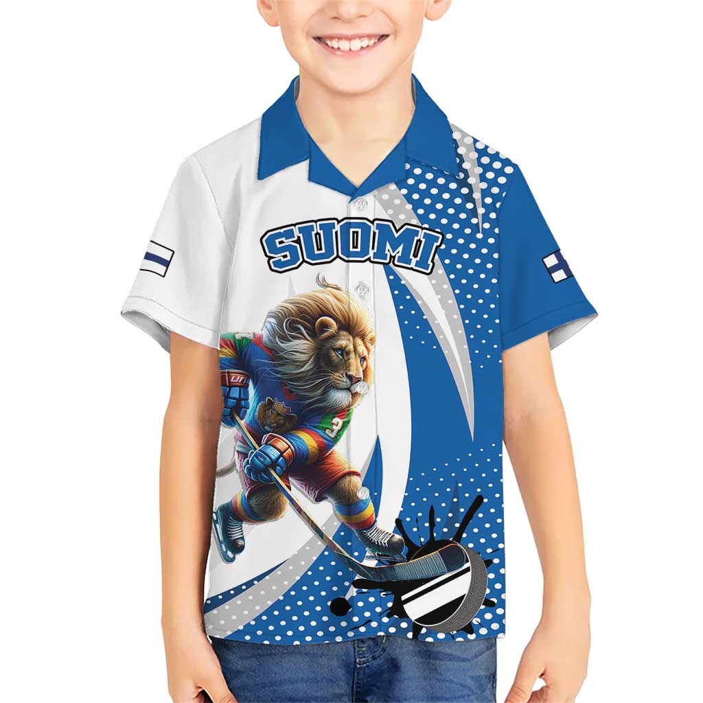 Custom Finland Ice Hockey Go Champions Kid Hawaiian Shirt Suomi Leijonat Sporty Style