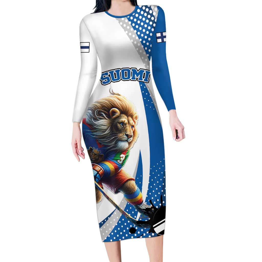 Custom Finland Ice Hockey Go Champions Long Sleeve Bodycon Dress Suomi Leijonat Sporty Style