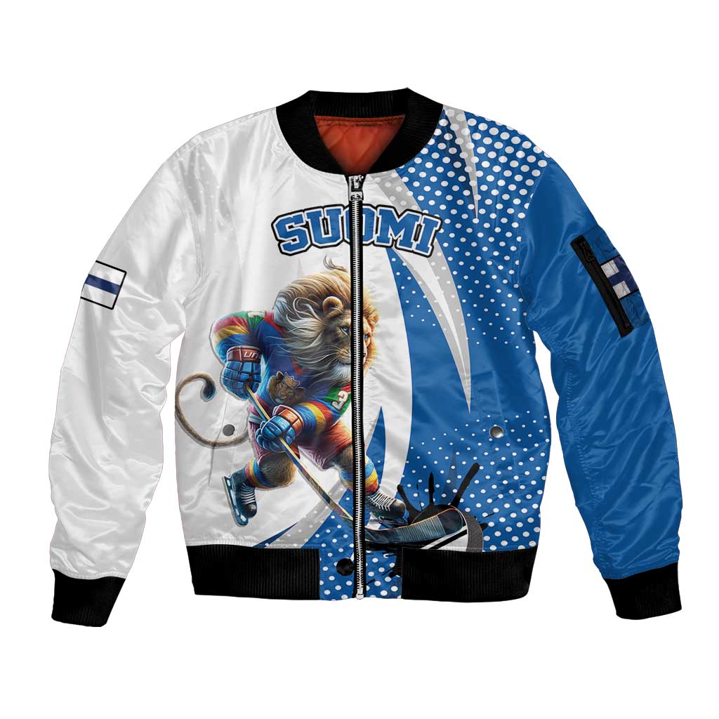 Custom Finland Ice Hockey Go Champions Sleeve Zip Bomber Jacket Suomi Leijonat Sporty Style