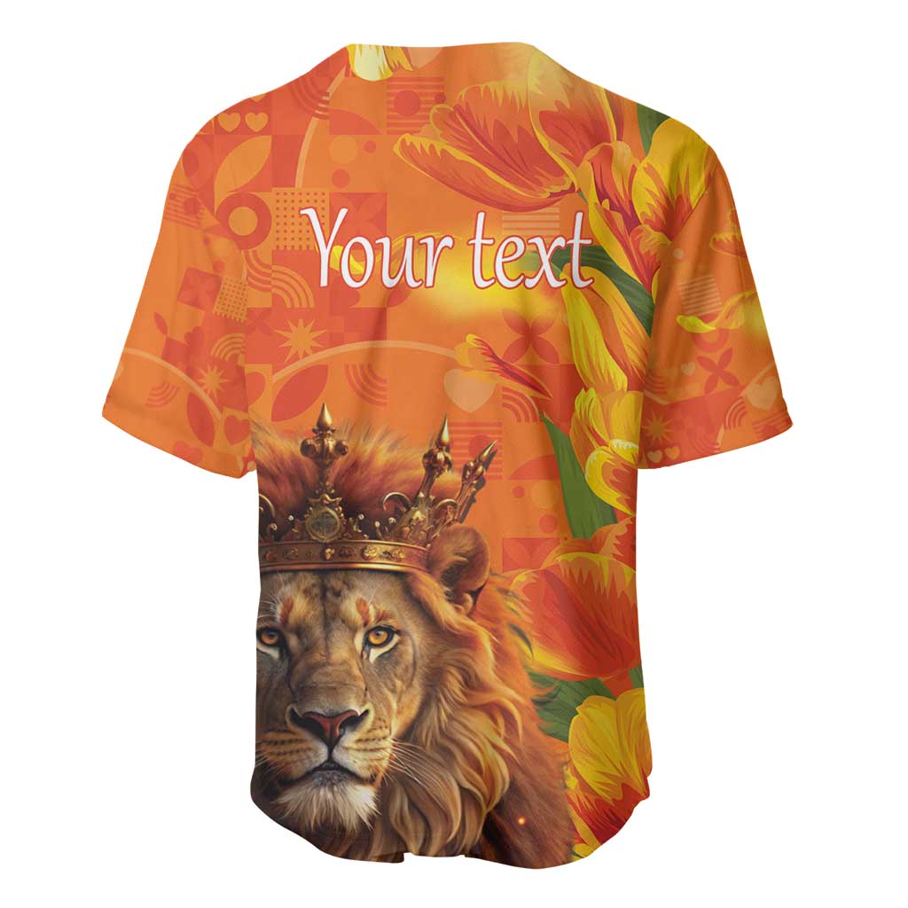 Orange baseball jersey back with lion graphic and Your text placeholder