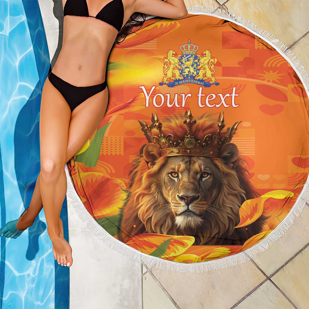 Personalized Netherlands Koningsdag Beach Blanket 27th April Lion with Orange Tulip