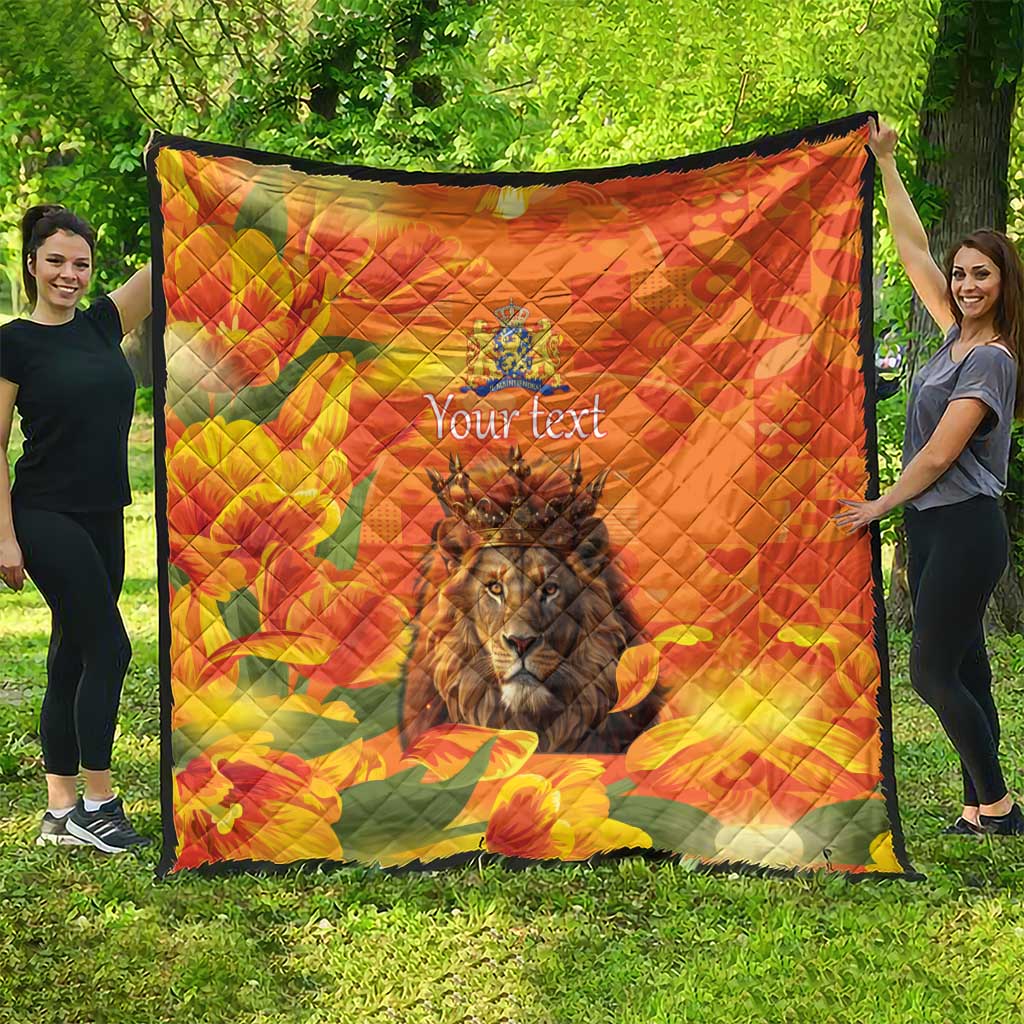 Personalized Netherlands Koningsdag Quilt 27th April Lion with Orange Tulip