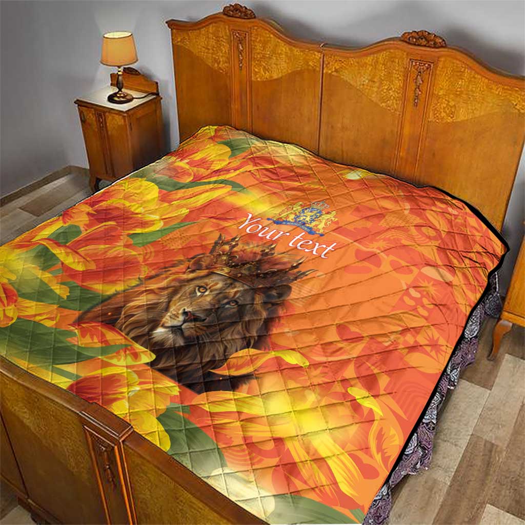 Personalized Netherlands Koningsdag Quilt 27th April Lion with Orange Tulip