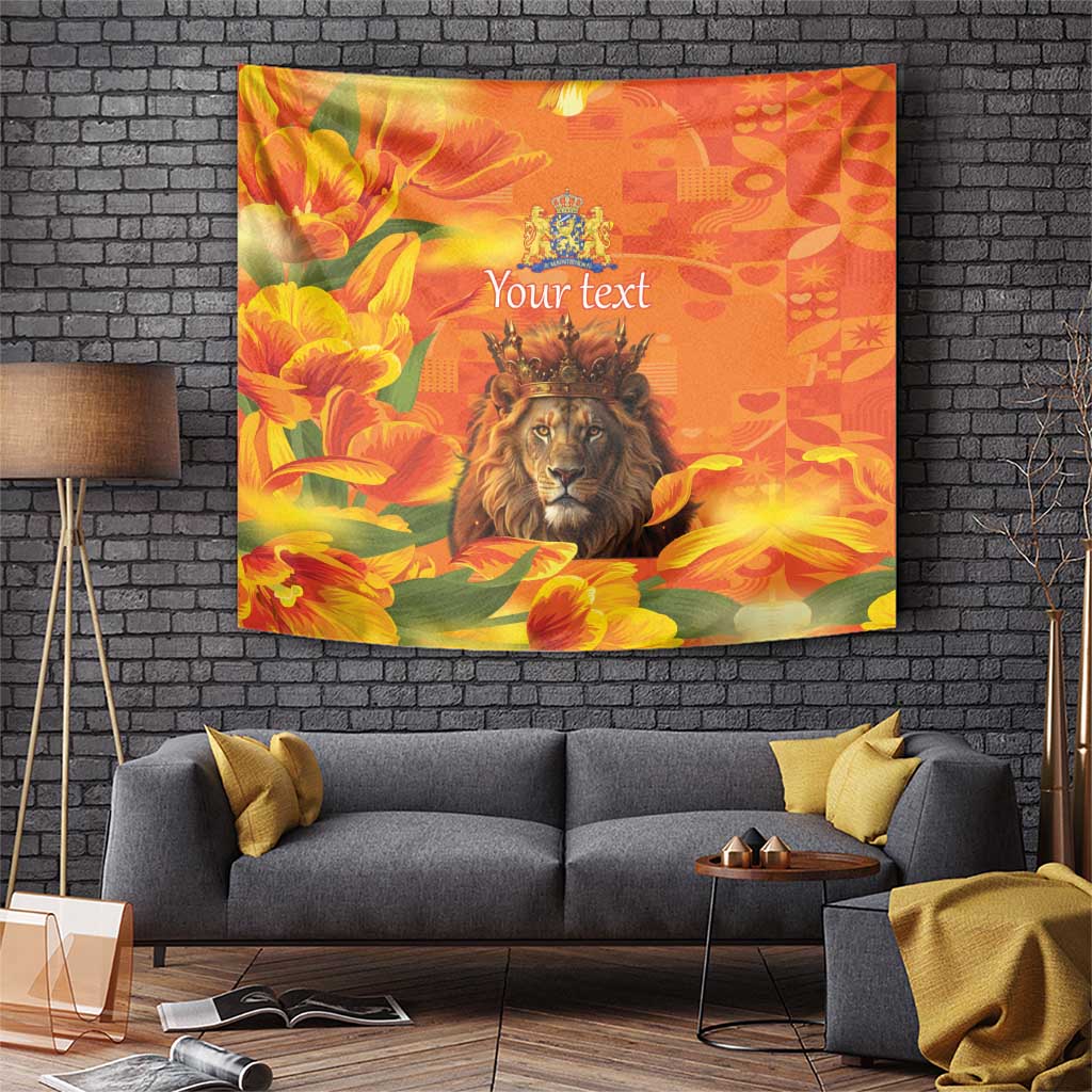 Personalized Netherlands Koningsdag Tapestry 27th April Lion with Orange Tulip