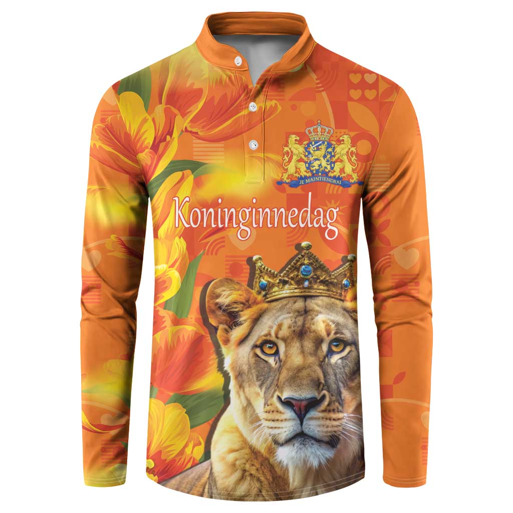 Orange button polo sweatshirt with lion and Koninginnedag graphic