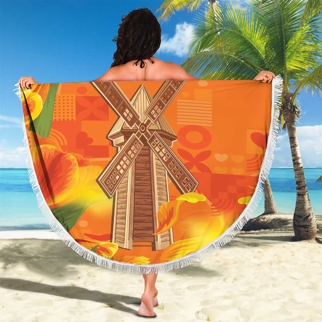 Personalized Netherlands Orange Tulip and Wildmill Beach Blanket