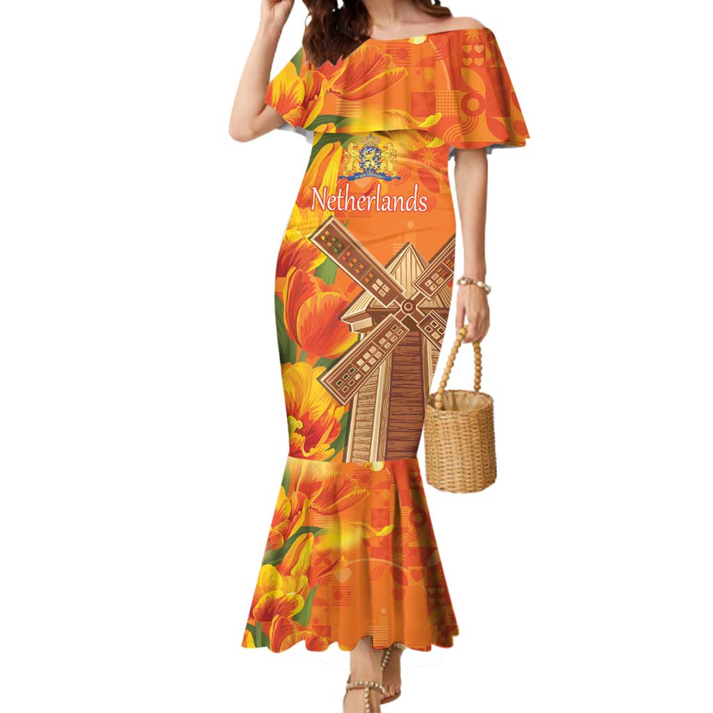 Personalized Netherlands Orange Tulip and Wildmill Mermaid Dress