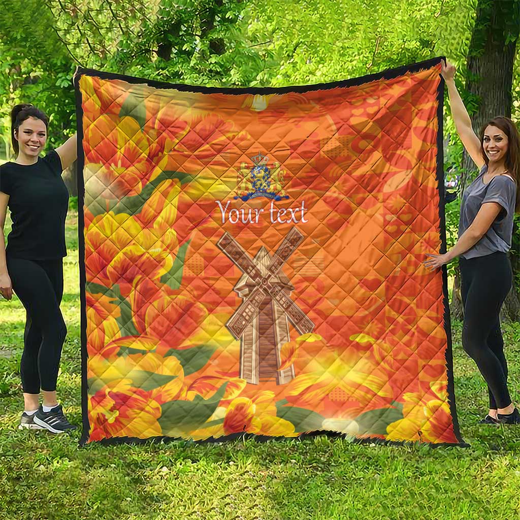 Personalized Netherlands Orange Tulip and Wildmill Quilt