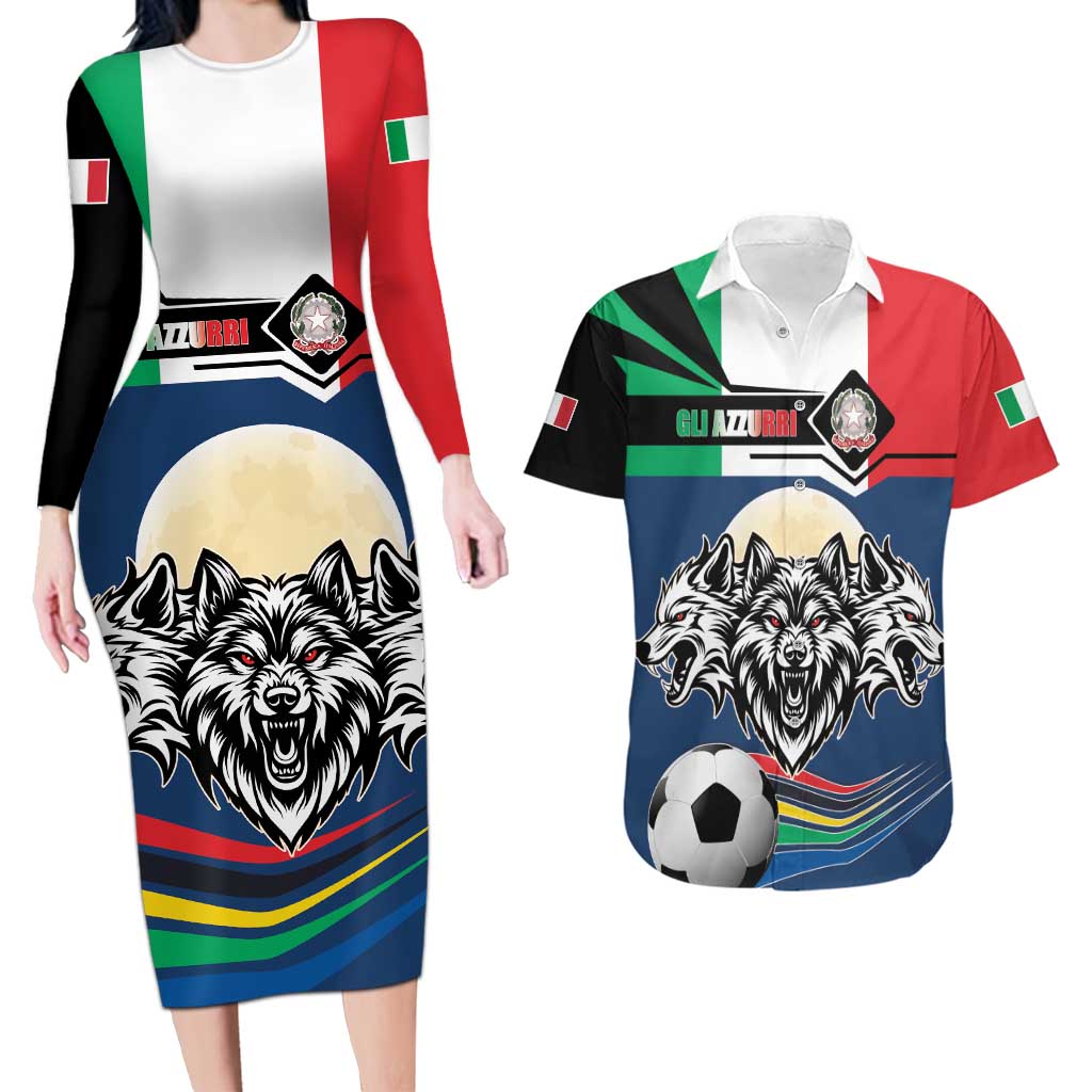 Italian Republic Football Couples Matching Long Sleeve Bodycon Dress and Hawaiian Shirt Gli Azzurri History Champion