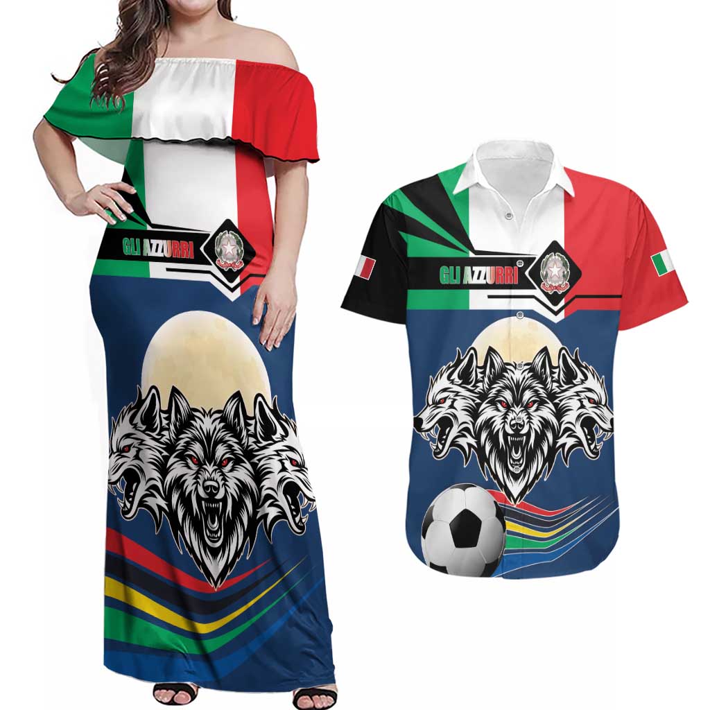 Italian Republic Football Couples Matching Off Shoulder Maxi Dress and Hawaiian Shirt Gli Azzurri History Champion