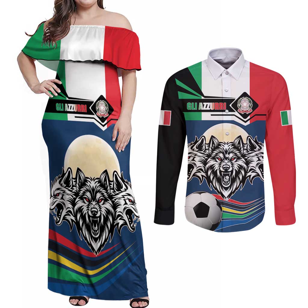 Italian Republic Football Couples Matching Off Shoulder Maxi Dress and Long Sleeve Button Shirt Gli Azzurri History Champion