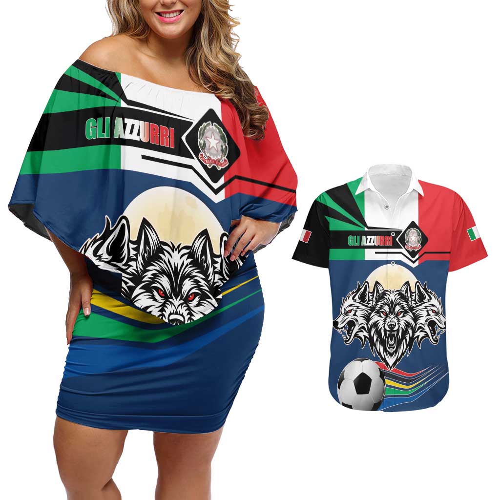 Italian Republic Football Couples Matching Off Shoulder Short Dress and Hawaiian Shirt Gli Azzurri History Champion