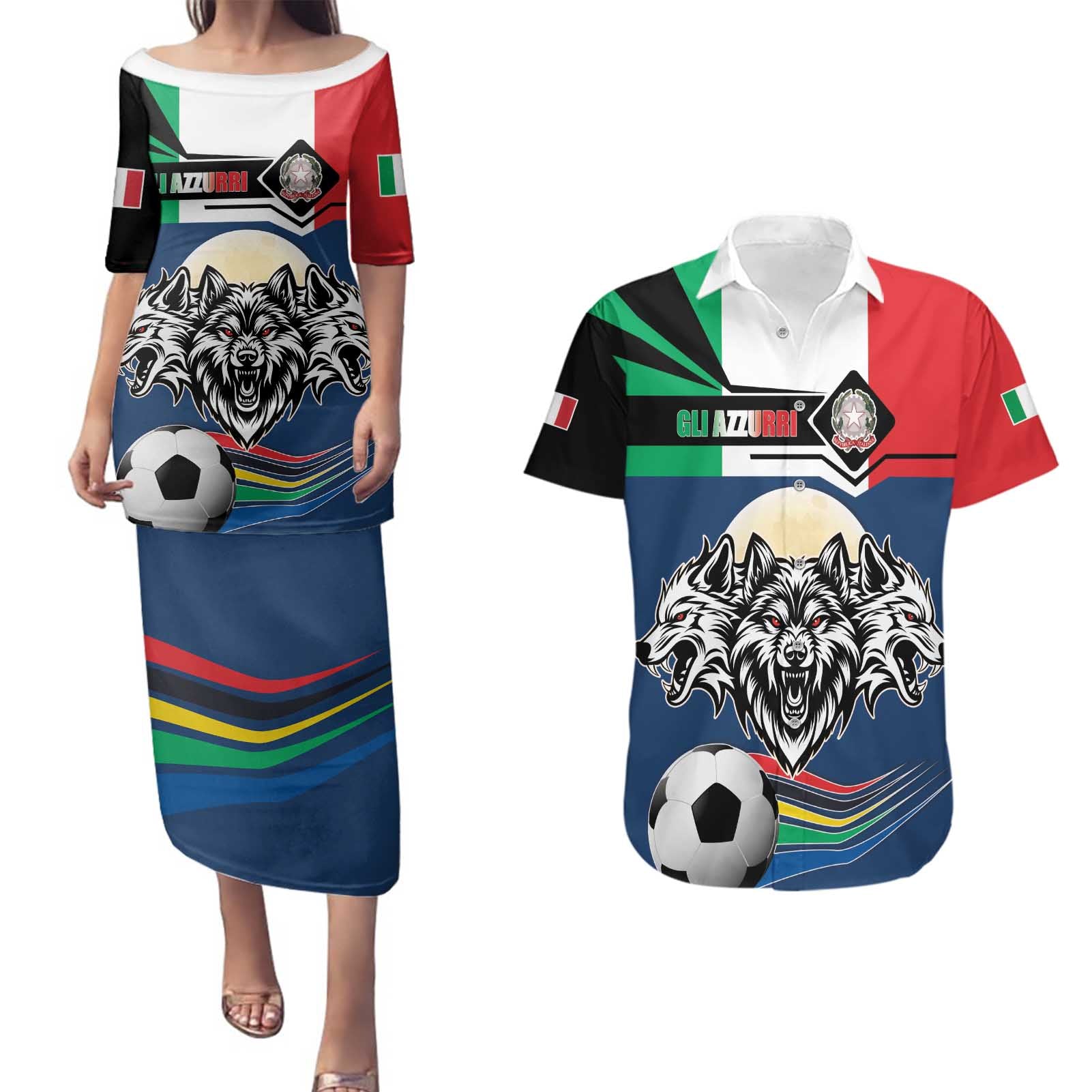 Italian Republic Football Couples Matching Puletasi and Hawaiian Shirt Gli Azzurri History Champion